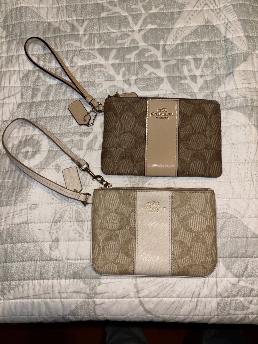 Coach Two-Tone Signature Wristlet Duo - Brown & Cream